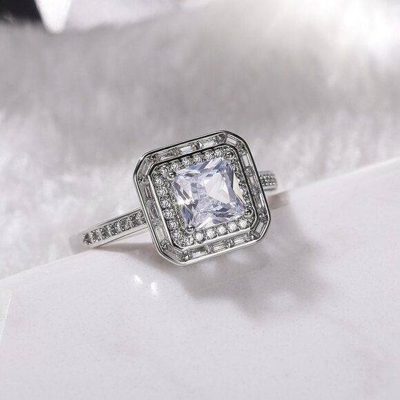 🔥Luxury Engagement Clear Gem CZ Large Square Noble Thin  😍Luxury Engagement Clear Gem CZ Large Square Noble Thin Wedding Ring, K864